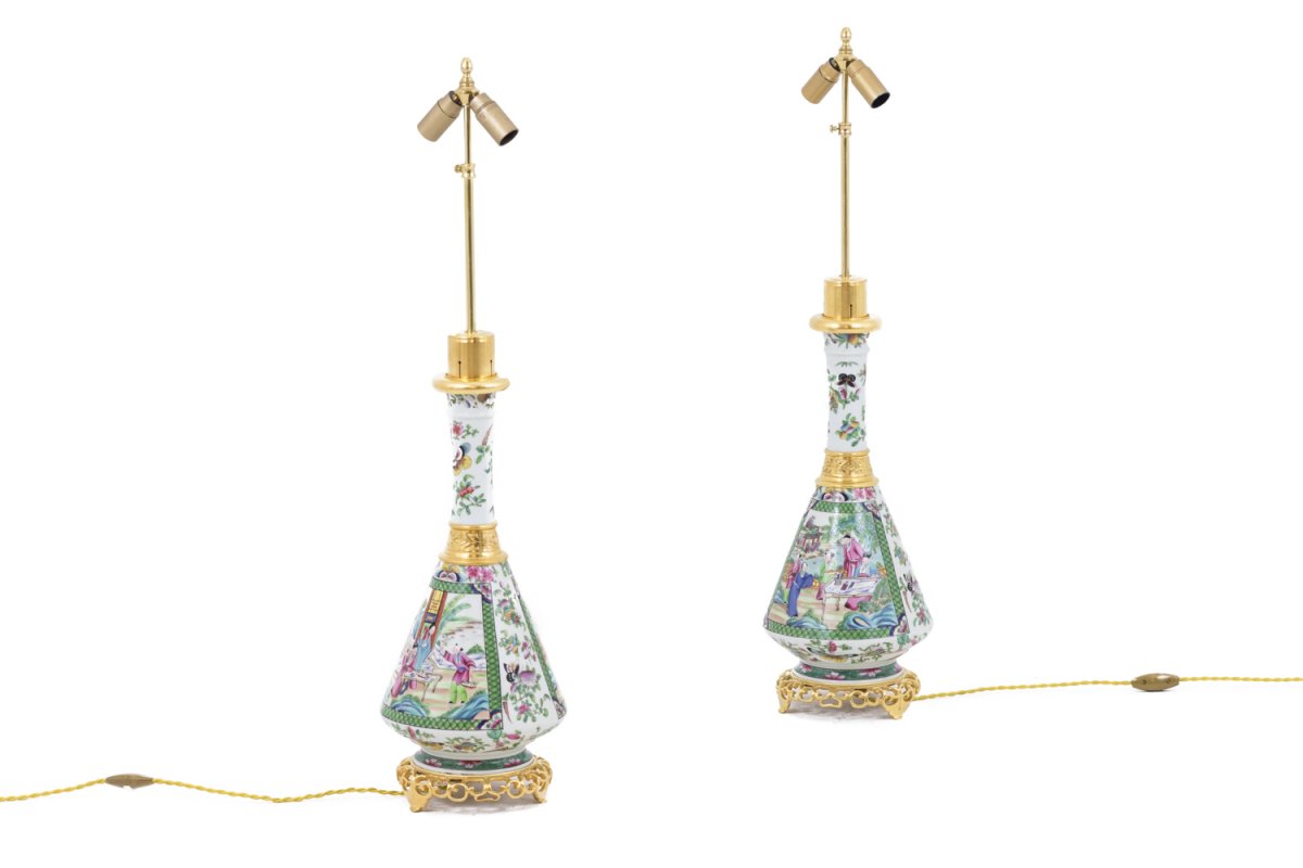 Pair Of Lamps In Canton Porcelain, Circa 1880 - Ls40771061-photo-2