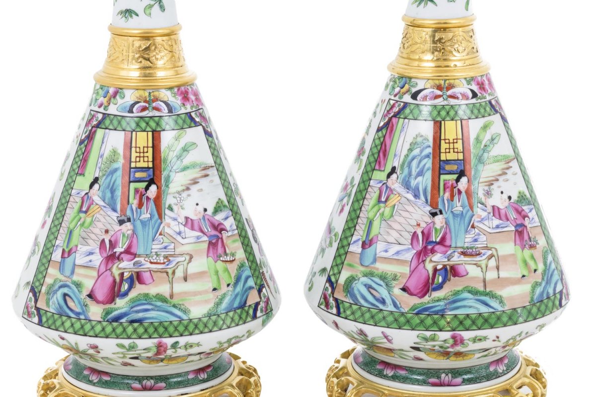 Pair Of Lamps In Canton Porcelain, Circa 1880 - Ls40771061-photo-3