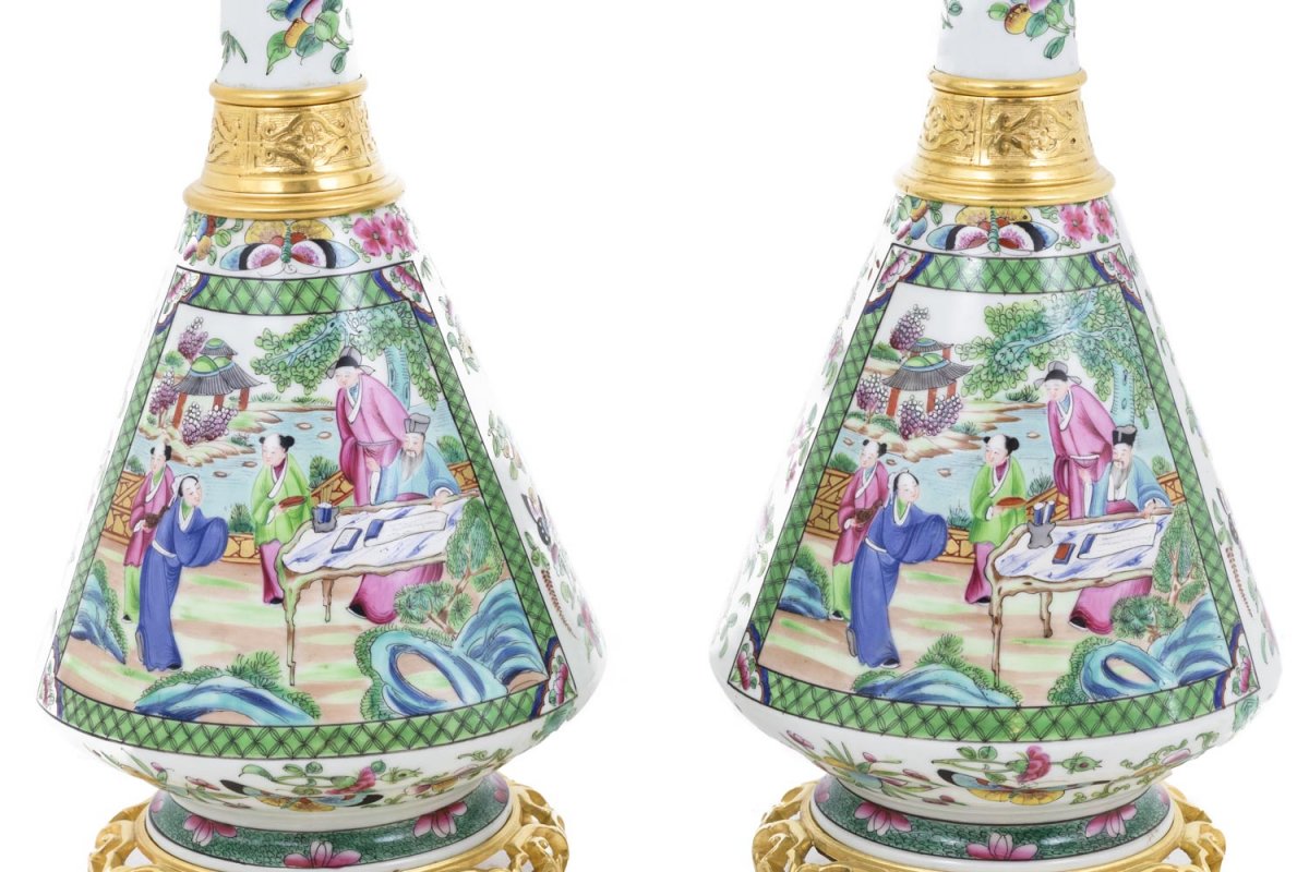 Pair Of Lamps In Canton Porcelain, Circa 1880 - Ls40771061-photo-4