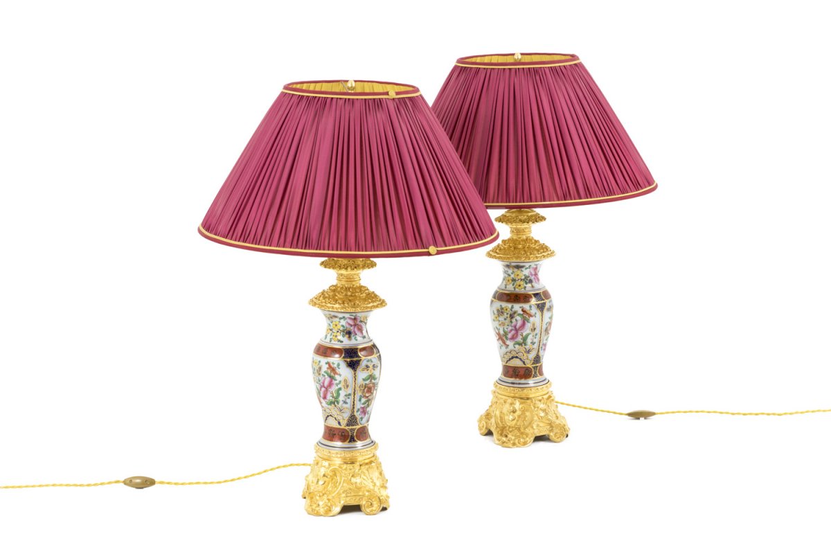 Pair Of Lamps In Valentine Porcelain And Gilt Bronze, Circa 1880 - Ls41221171