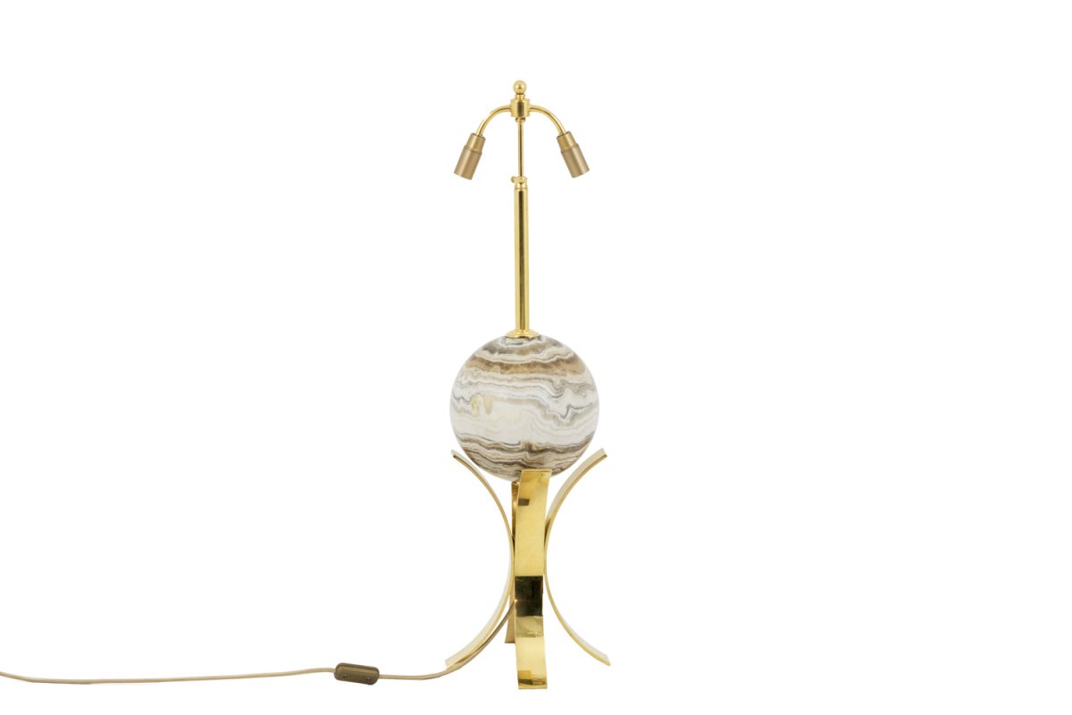 Sphere Lamp In Marble And Gilt Brass, 1970’s - Ls4071681-photo-2