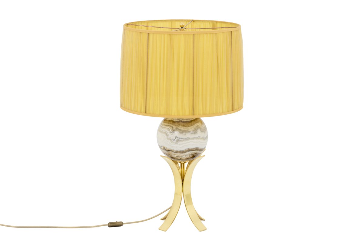 Lampe Sphère En Marbre Et Laiton Doré, Années 1970 - Ls4071681