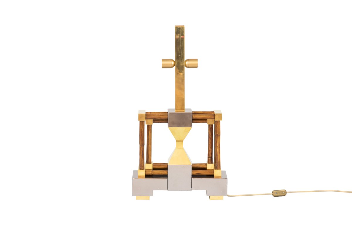 Lamp In Bamboo, Gilt And Silvered Brass, 1970’s - Ls4120741-photo-2