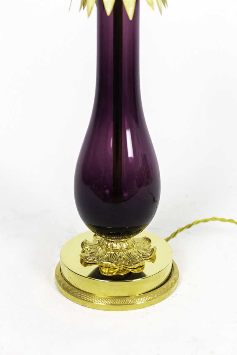 Lampe En Verre Aubergine Et Laiton Doré, Années 1970 - Ls4101261-photo-3