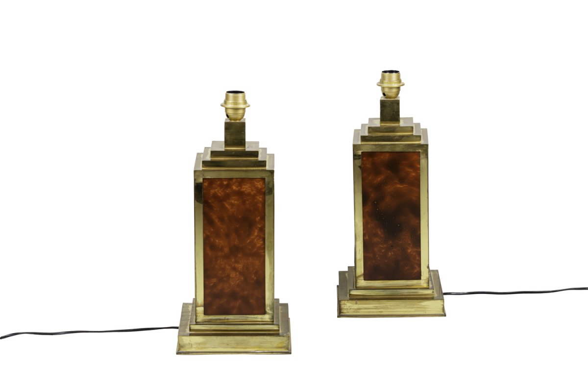 Pair Of Lamps In Bakelite And Gilt Brass, 1970’s - Ls4113301-photo-2