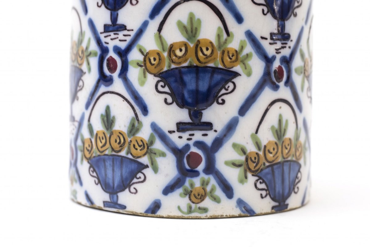 Vase En Faïence Polychrome, Décor De Croisillons Et Vases De Fleurs, Années 1950 - OP283-photo-4