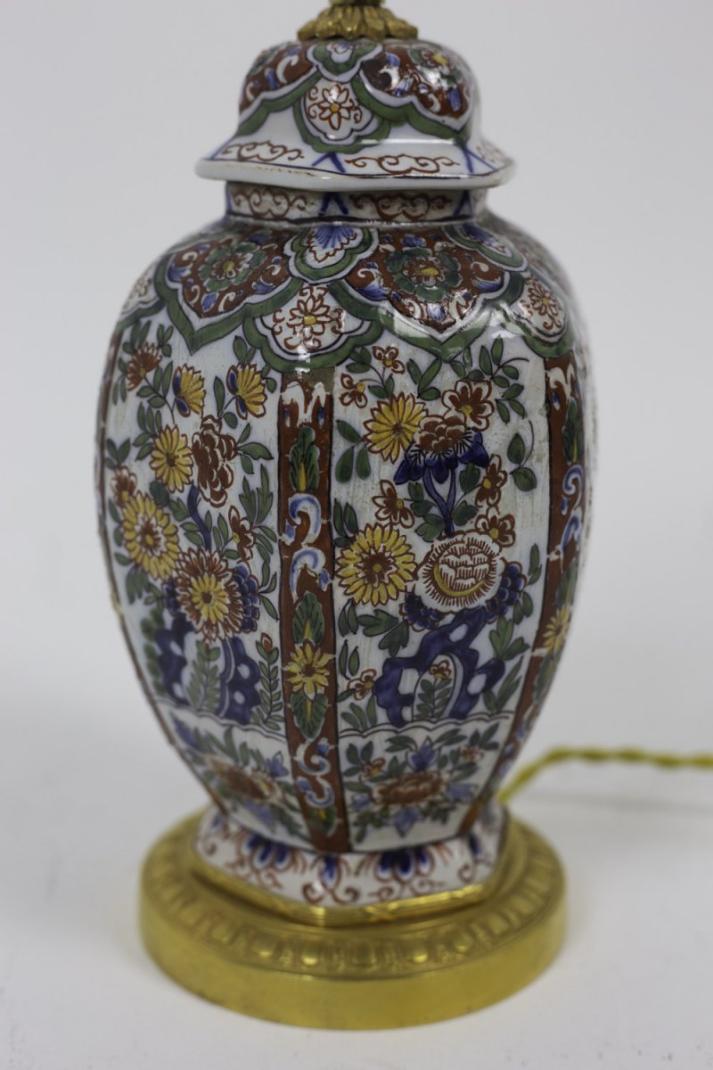 Small Lamp In Delft Earthenware And Gilt Bronze, Circa 1880 - Ls2924231-photo-4