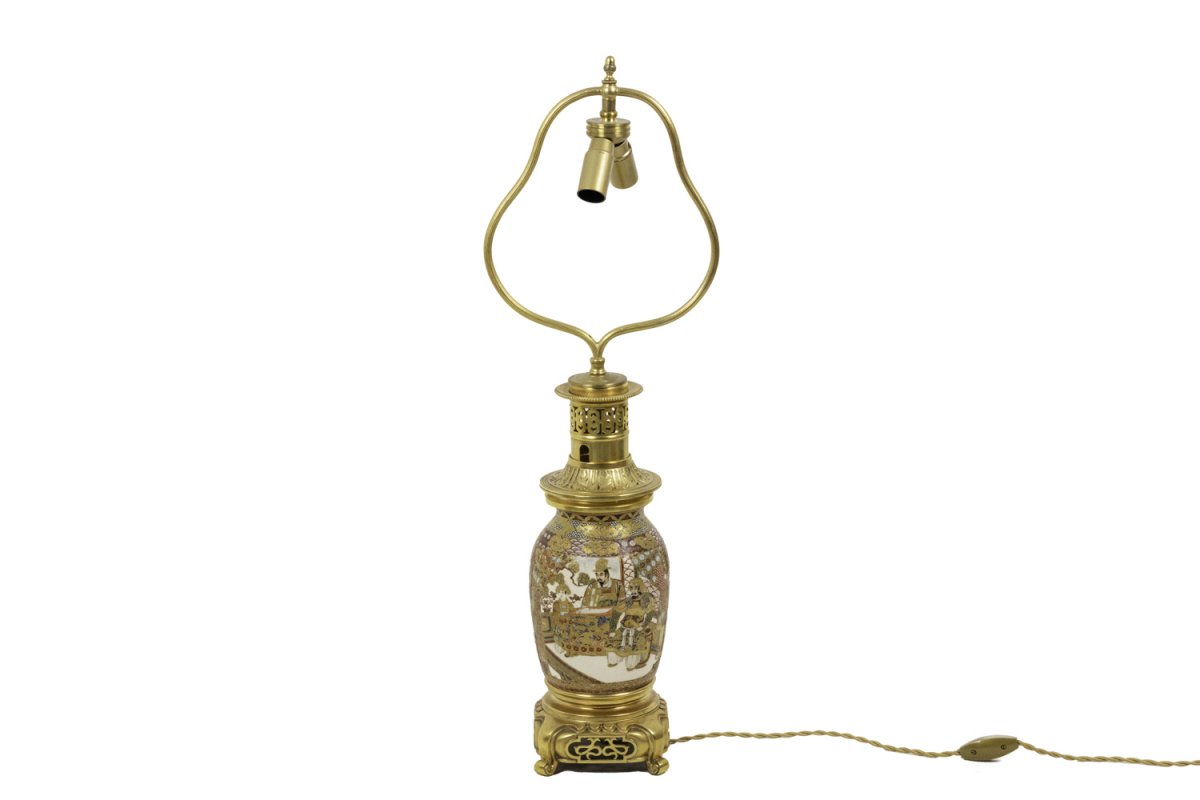 Lampe En Faïence De Satsuma Et Bronze Doré, Circa 1880 - Ls3233361-photo-2