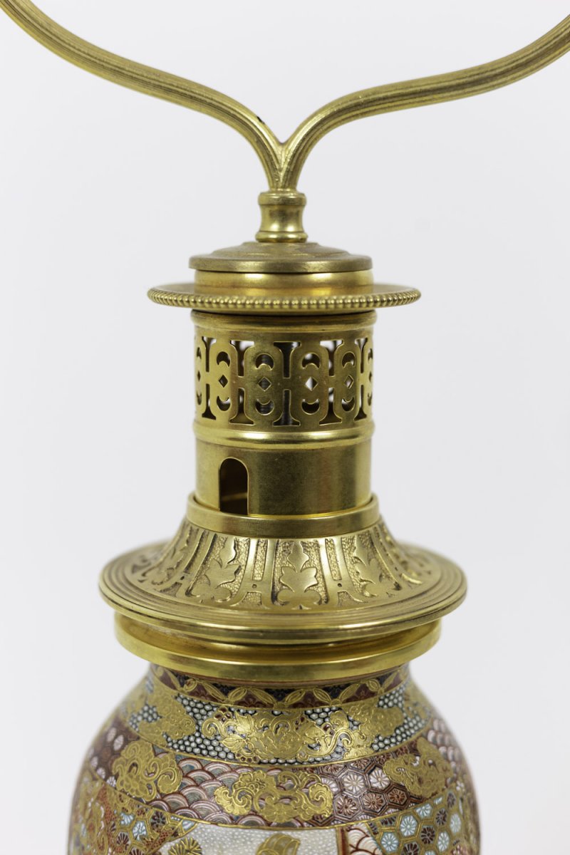 Lampe En Faïence De Satsuma Et Bronze Doré, Circa 1880 - Ls3233361-photo-4