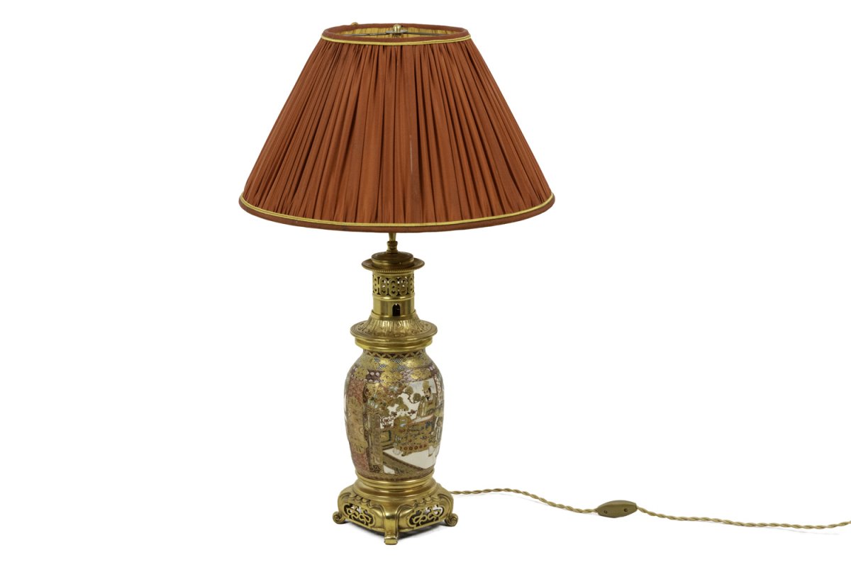 Lampe En Faïence De Satsuma Et Bronze Doré, Circa 1880 - Ls3233361