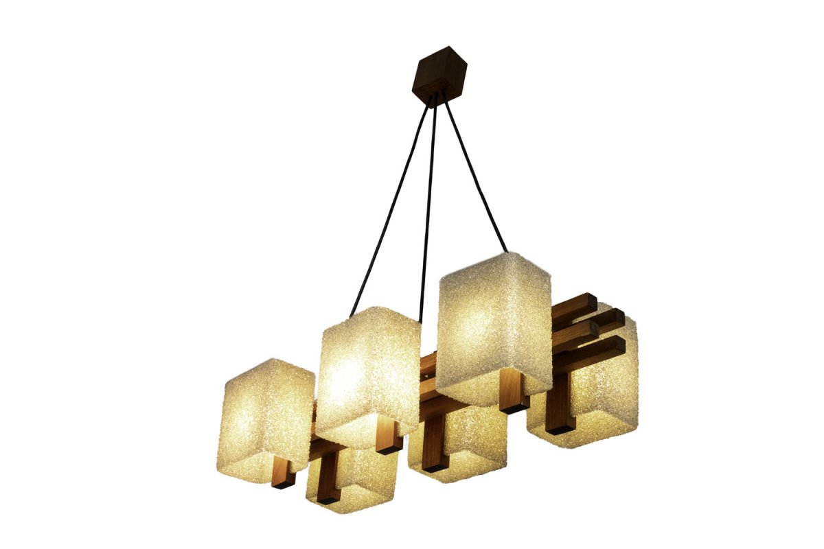 Chandelier In Granite Resin And Wood, 1950’s- Ls4206-photo-2