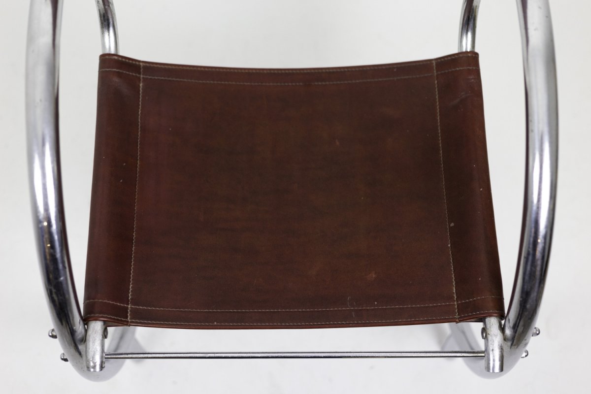 Armchair In Chromed Metal And Red Leather, 1930's - Ls3932651-photo-2