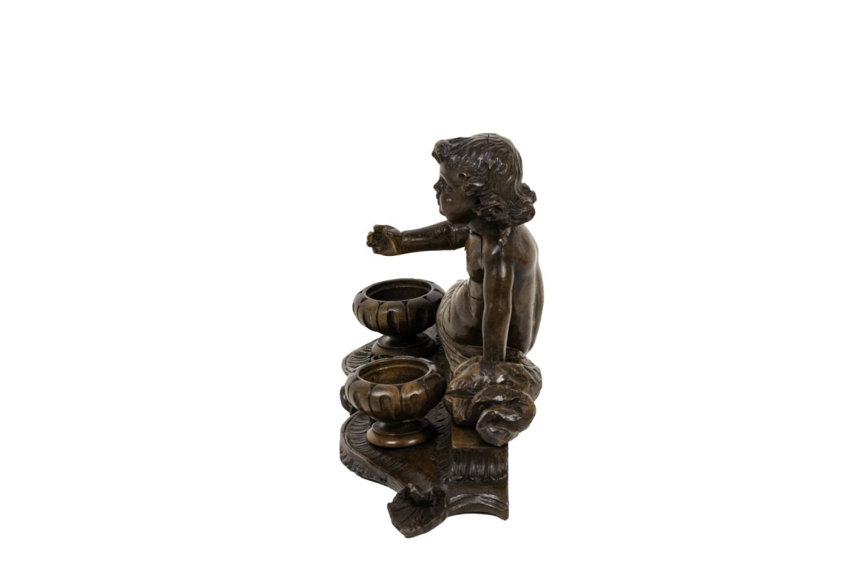 Inkwell In Wood Figuring A Child, 19th Century - Op445151-photo-3