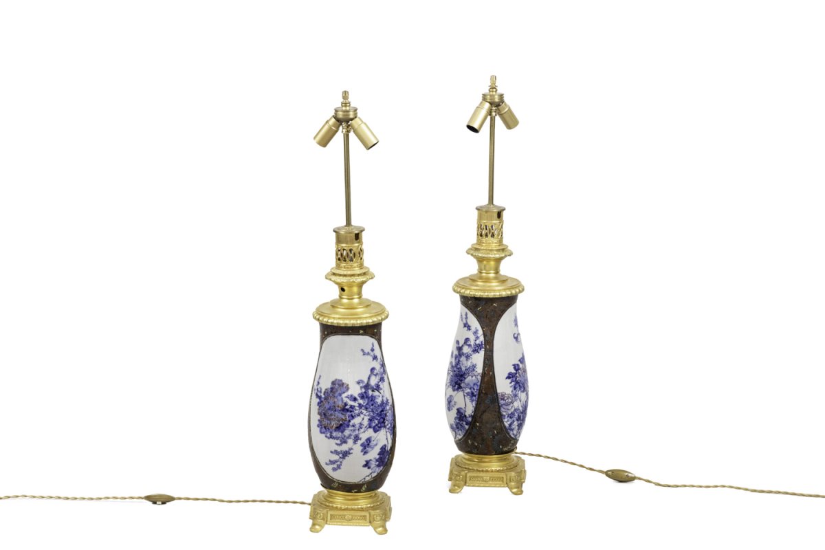 Paire De Lampes En Porcelaine Du Japon Et Bronze Doré, Circa 1880 - Ls33241111-photo-2