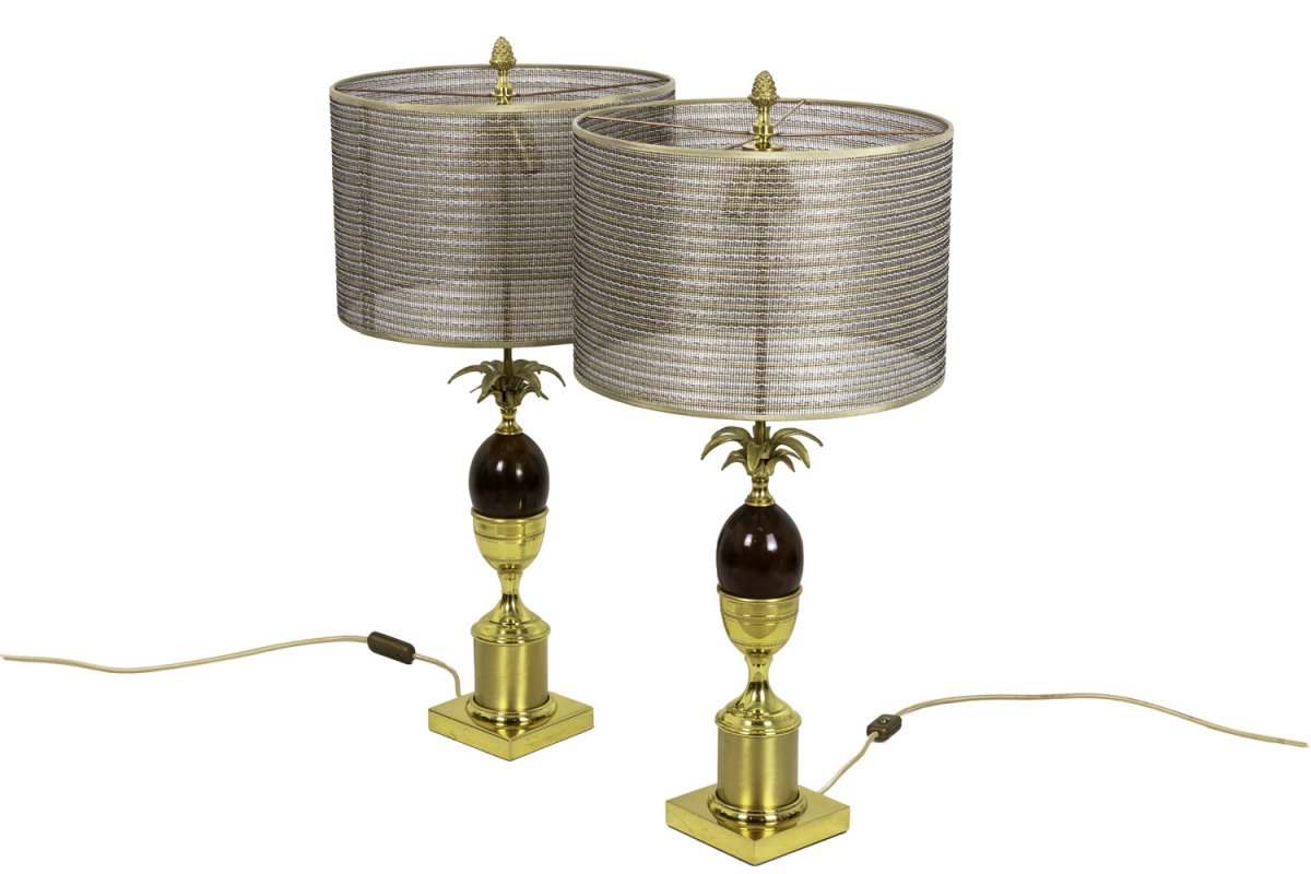 Paire De Lampes Œuf En Bakélite Et Bronze Doré, Années 1970 - Ls4221/4223571