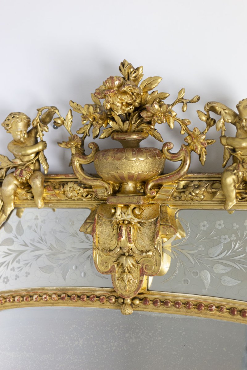 Grand Miroir Style Louis XVI à Parcloses En Bois Doré, Circa 1880 - Ls42292401-photo-2