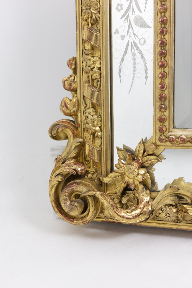 Grand Miroir Style Louis XVI à Parcloses En Bois Doré, Circa 1880 - Ls42292401-photo-3
