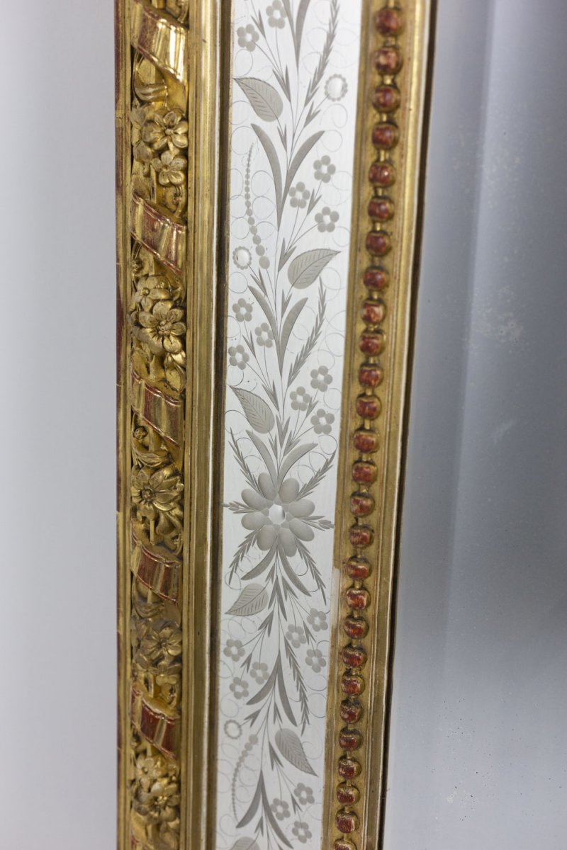 Large Glazings Beads Louis XVI Style Mirror In Gilt Wood, Circa 1880 - Ls42292401-photo-4