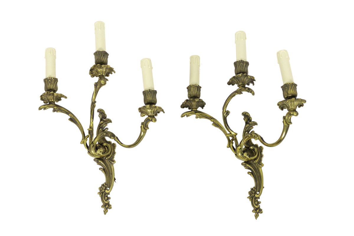 Pair Of Louis XV Style Wall Sconces In Gilt Bronze, 1950’s - Op480151