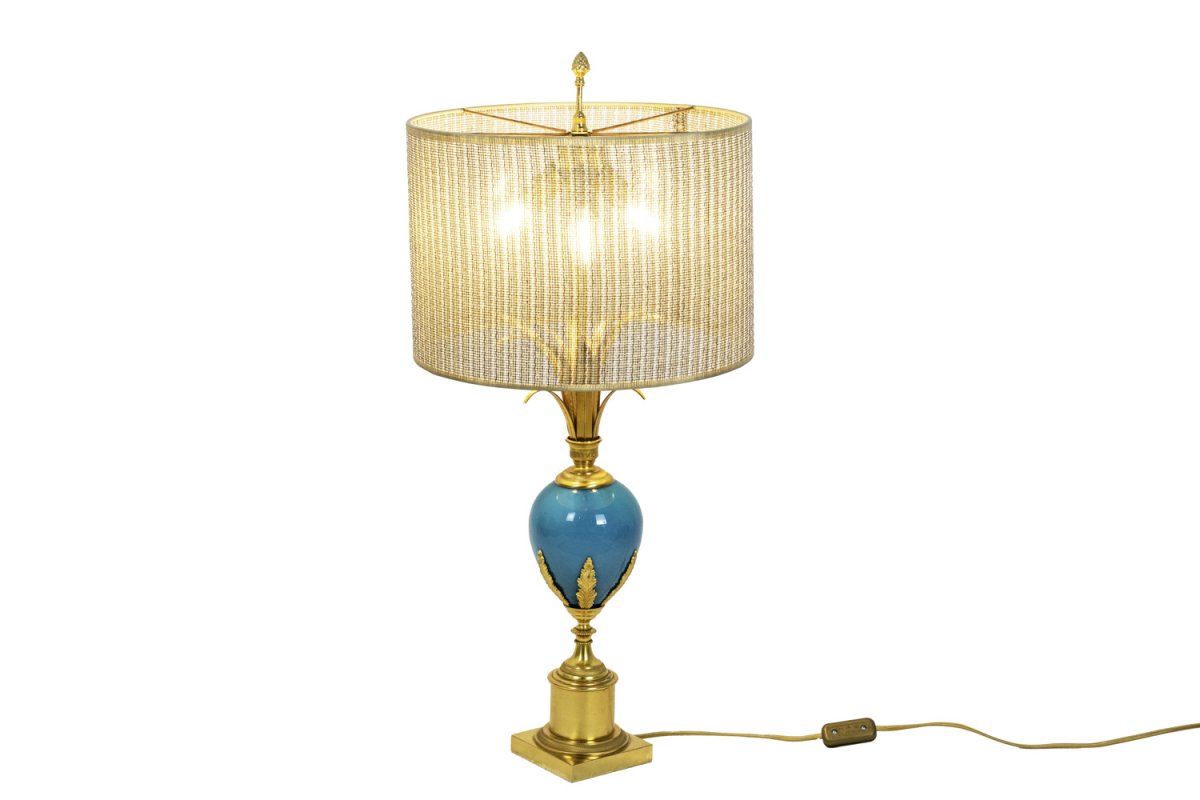 Lampe En Opaline Turquoise Et Bronze Doré, Années 1970 - Op479721-photo-2