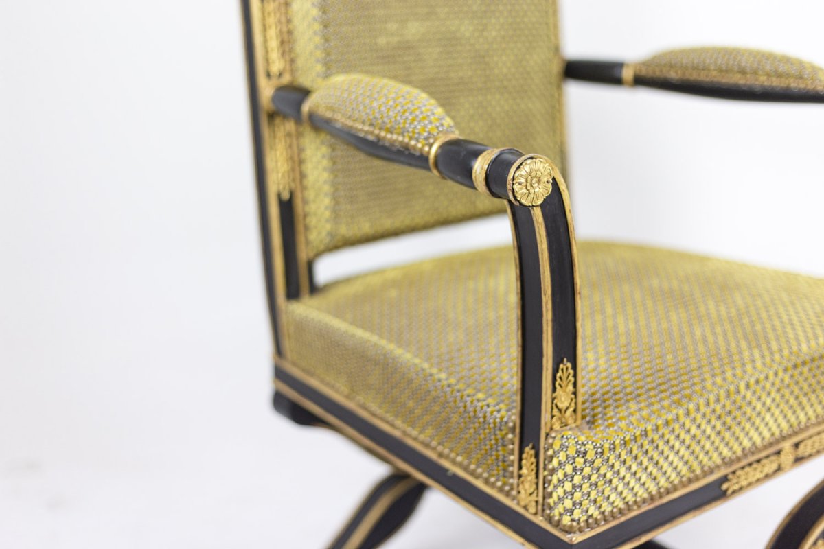 Black And Gilt Lacquered Empire Style Armchair, Circa 1900 - Ls27441001-photo-1