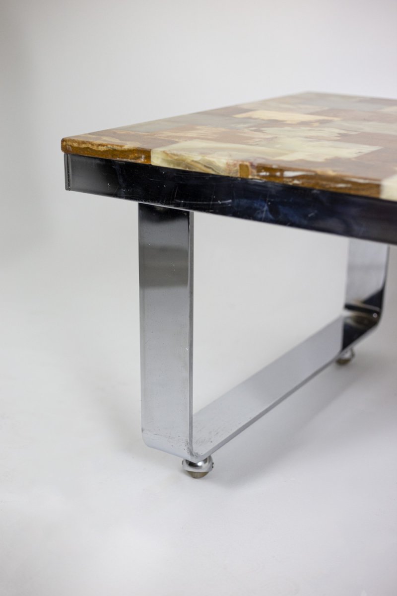 Coffee Table In Onyx And Chromed Metal, 1970’s - Ls4303201-photo-3
