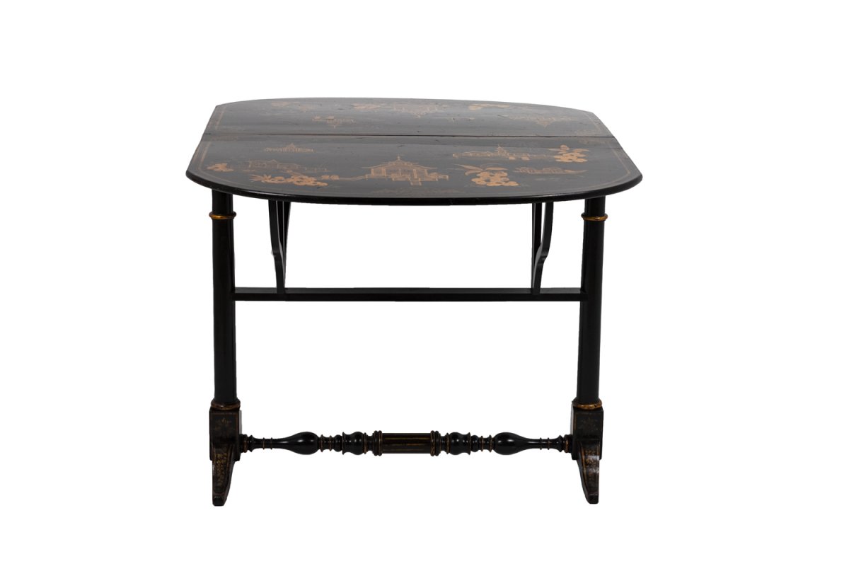Table à Abattant De Style Chinoisant En Bois Laqué Noir, XIXe Siècle - Ls3540551-photo-3