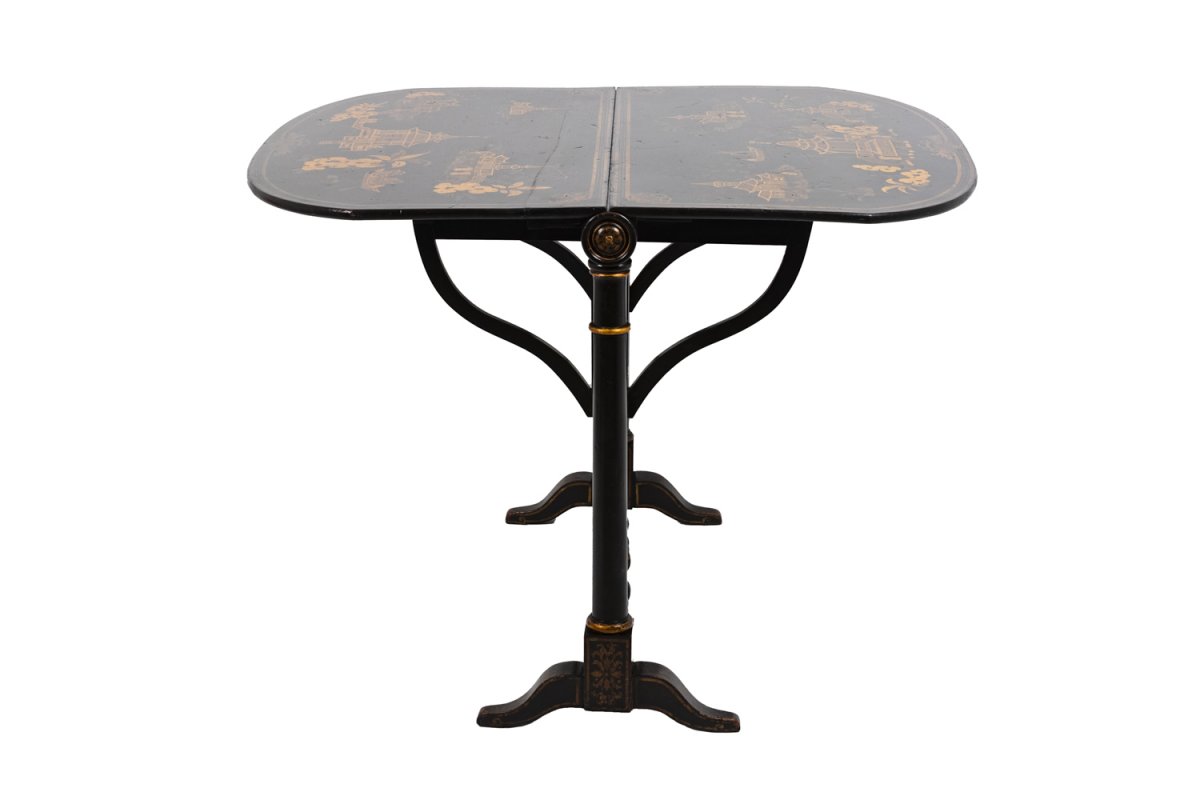 Table à Abattant De Style Chinoisant En Bois Laqué Noir, XIXe Siècle - Ls3540551-photo-4