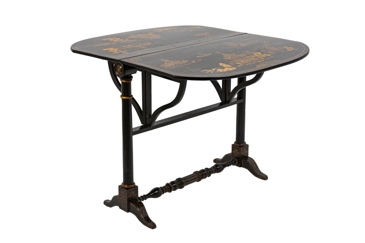 Table à Abattant De Style Chinoisant En Bois Laqué Noir, XIXe Siècle - Ls3540551