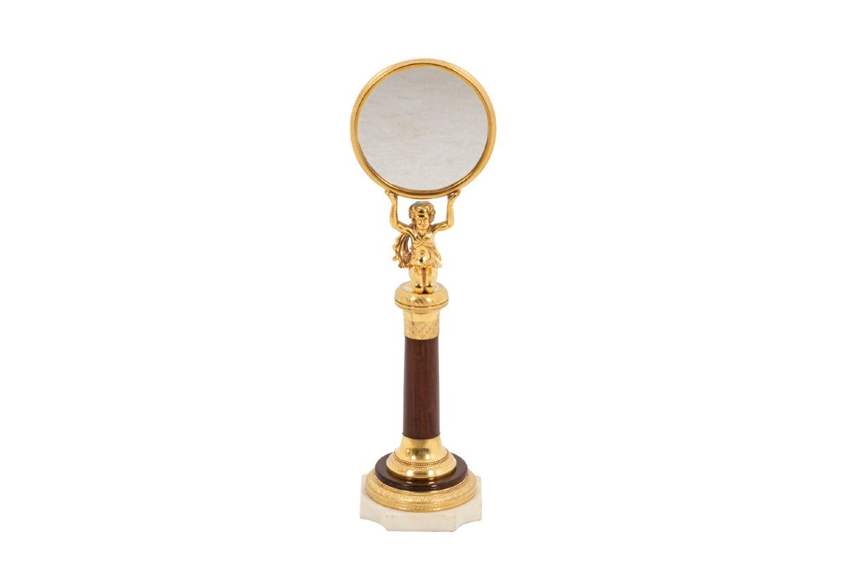 Petit Miroir En Acajou Et Bronze Doré, époque Empire - Op450301