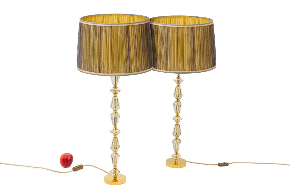 Pair Of Lamps In Glass And Gilt Bronze, 1940's - Ls4426732-photo-3