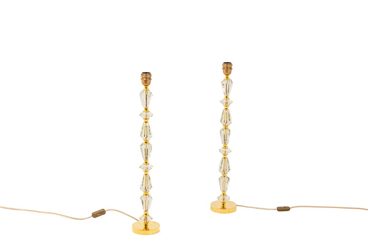 Pair Of Lamps In Glass And Gilt Bronze, 1940's - Ls4426732-photo-4