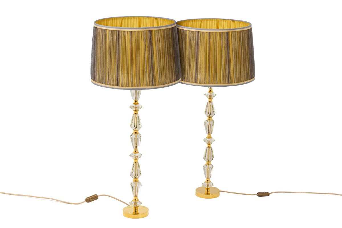 Pair Of Lamps In Glass And Gilt Bronze, 1940's - Ls4426732