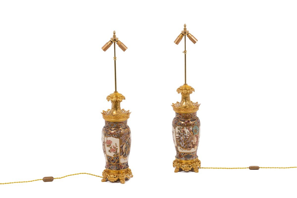 Paire De Lampes En Faïence De Satsuma, Circa 1880 - Ls43591064-photo-4