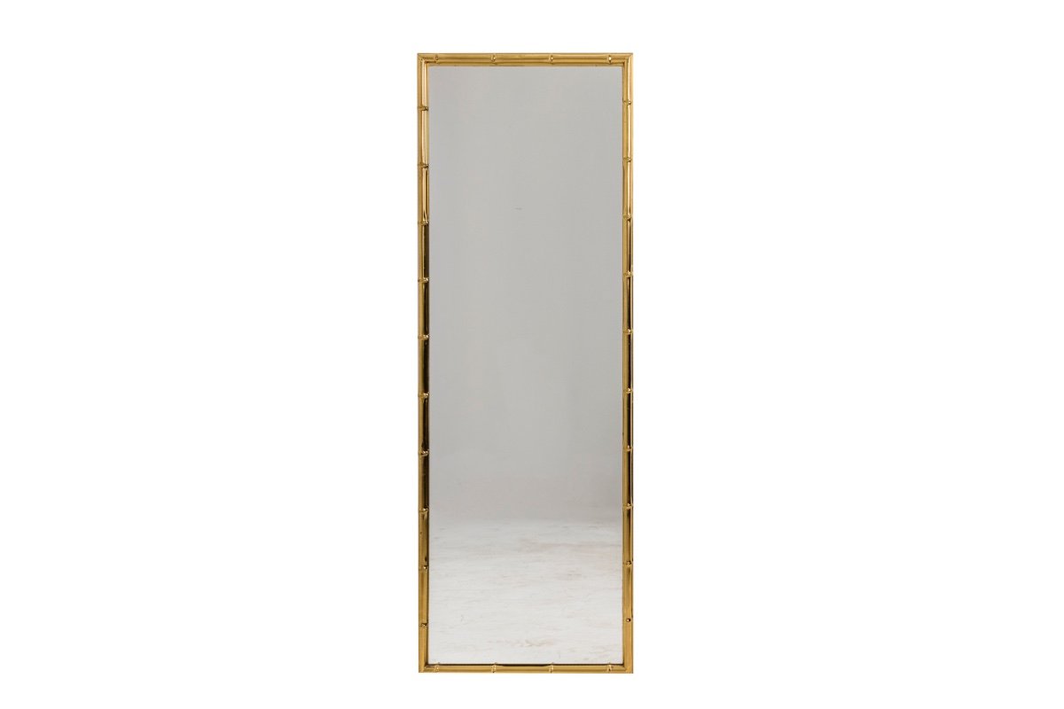 Miroir Rectangulaire En Laiton Doré, Années 1970