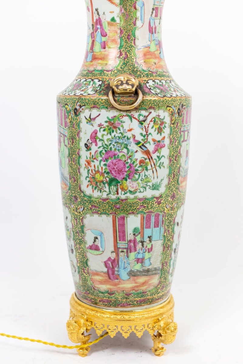 Large Canton Porcelain Lamp, Circa 1880-photo-2