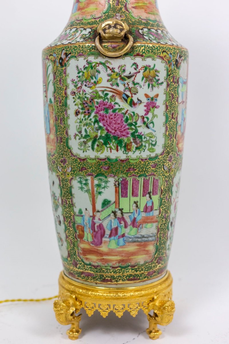 Large Canton Porcelain Lamp, Circa 1880-photo-6