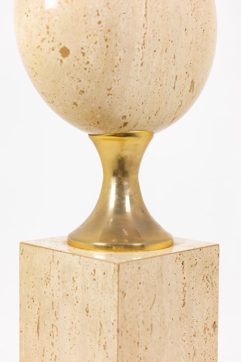 Philippe Barbier, Lamp In Travertine, 1970's, Ls45661551-photo-4