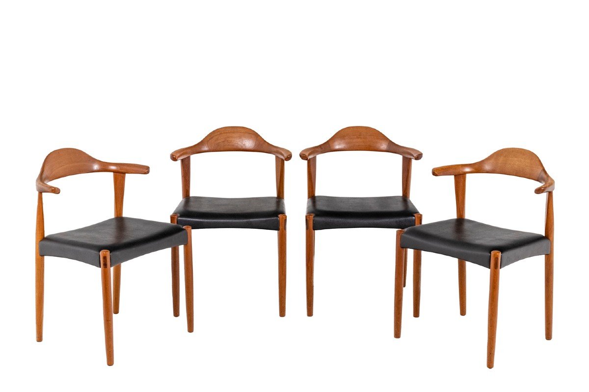 Harry Østergaard, Series Of Four "bull Horn" Teak Chairs, 1950's, Ls4573601-photo-6
