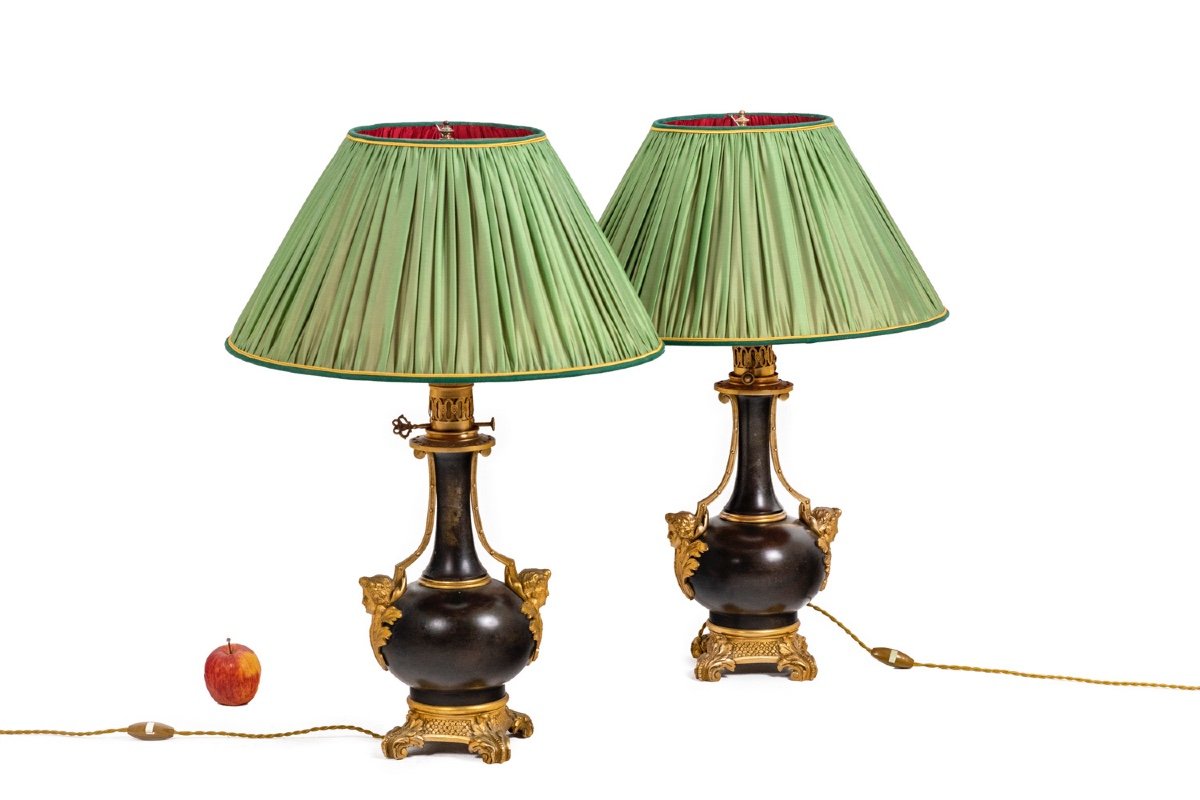 Pair Of Lamps In Plate And Gilt Bronze, Circa 1880, Op529901-photo-2