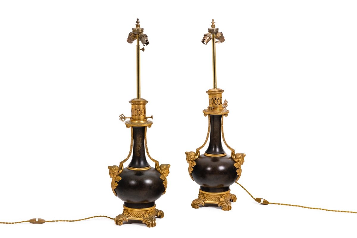 Pair Of Lamps In Plate And Gilt Bronze, Circa 1880, Op529901-photo-4