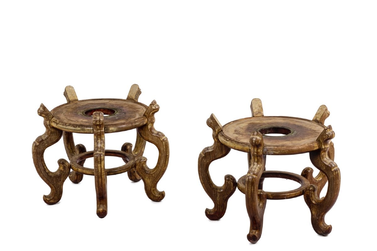 Pair Of Asian Style Iron Wood Plinths, 1900s, Ls4644211