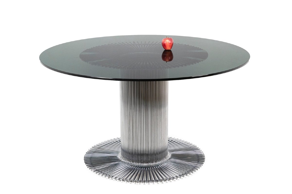 Gastone Rinaldi, Table In Chromed Metal And Smoked Glass, 1970s, Ls4690751-photo-2