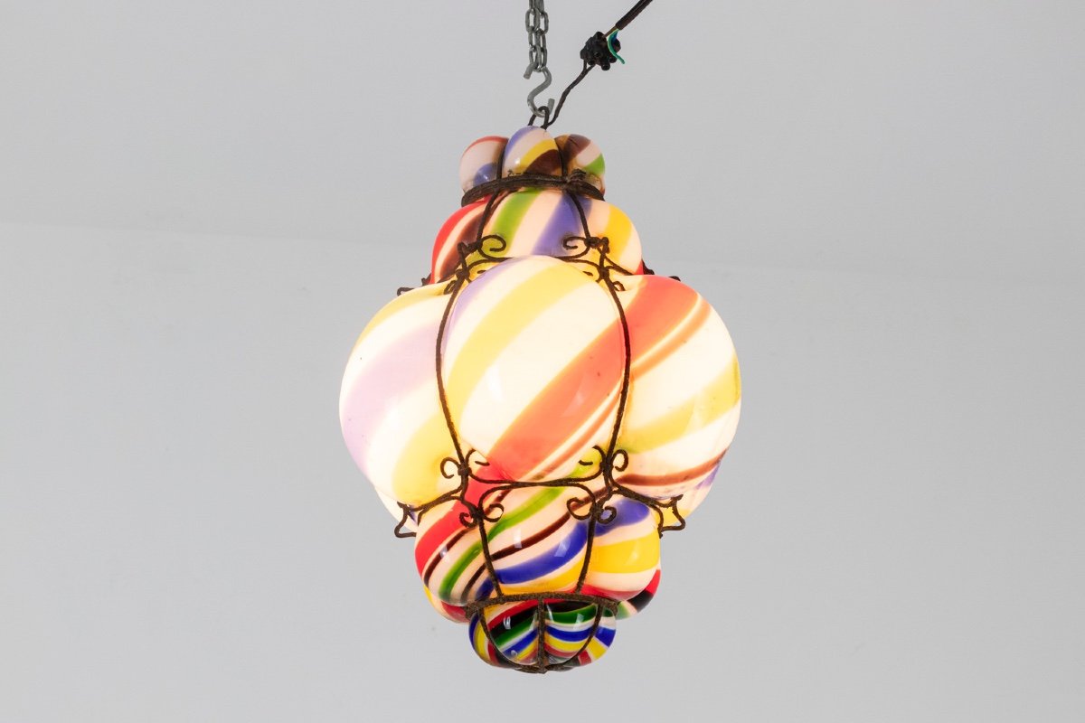 "barley Sugar” Lantern In Blown Polychrome Glass, 1950s, Ls45991261-photo-2