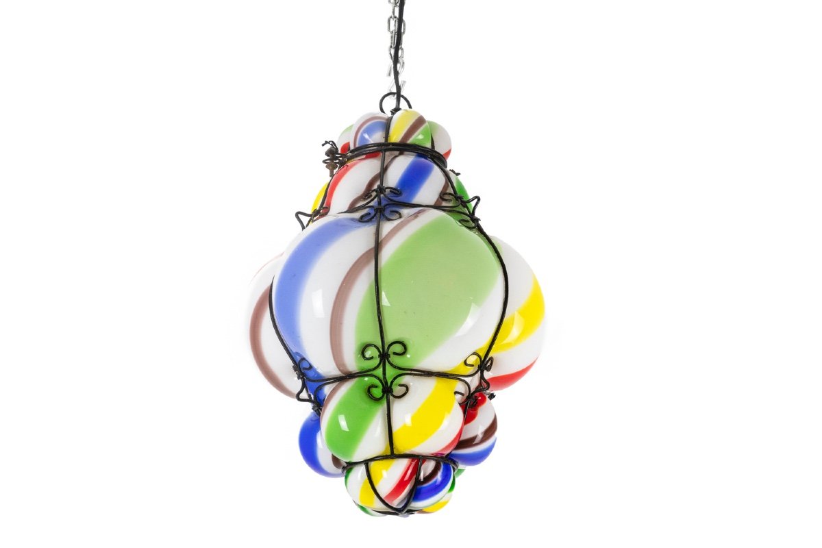 "barley Sugar” Lantern In Blown Polychrome Glass, 1950s, Ls45991261-photo-3