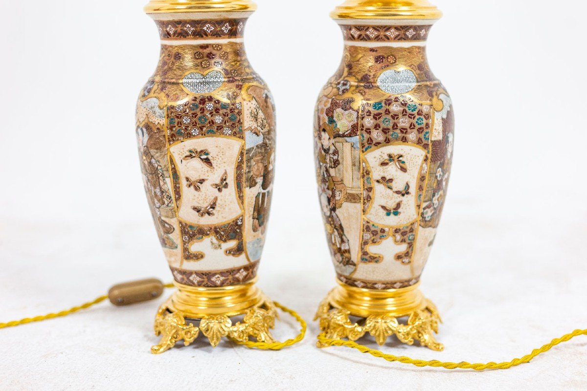 Pair Of Lamps In Satsuma Earthenware And Gilt Bronze, Circa 1880, Ls4583841-photo-3