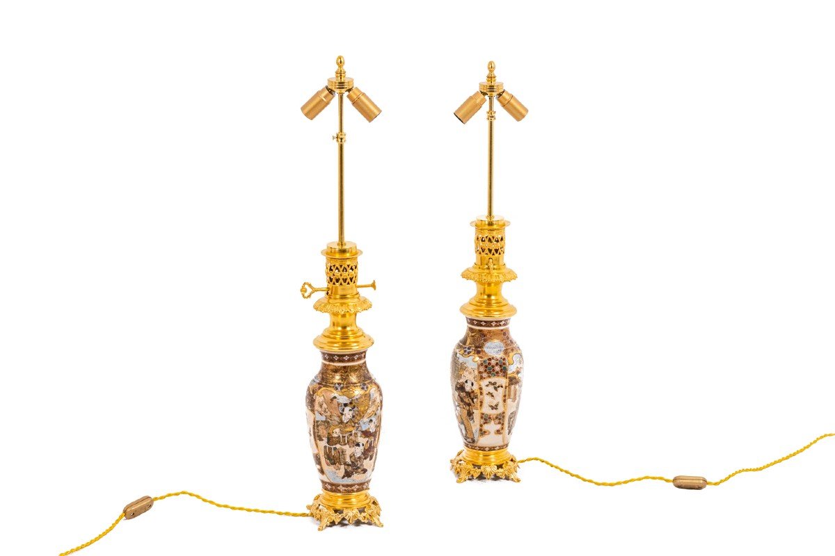 Pair Of Lamps In Satsuma Earthenware And Gilt Bronze, Circa 1880, Ls4583841-photo-4