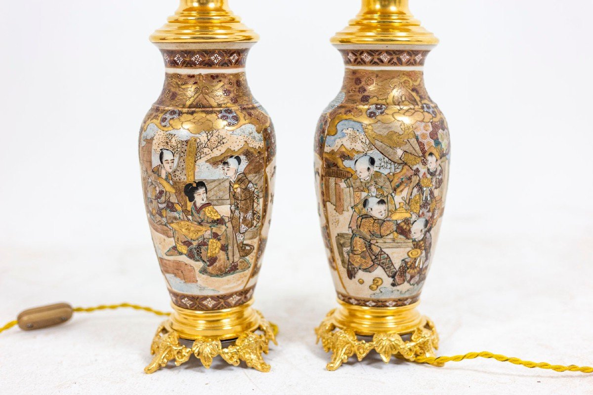 Pair Of Lamps In Satsuma Earthenware And Gilt Bronze, Circa 1880, Ls4583841-photo-1