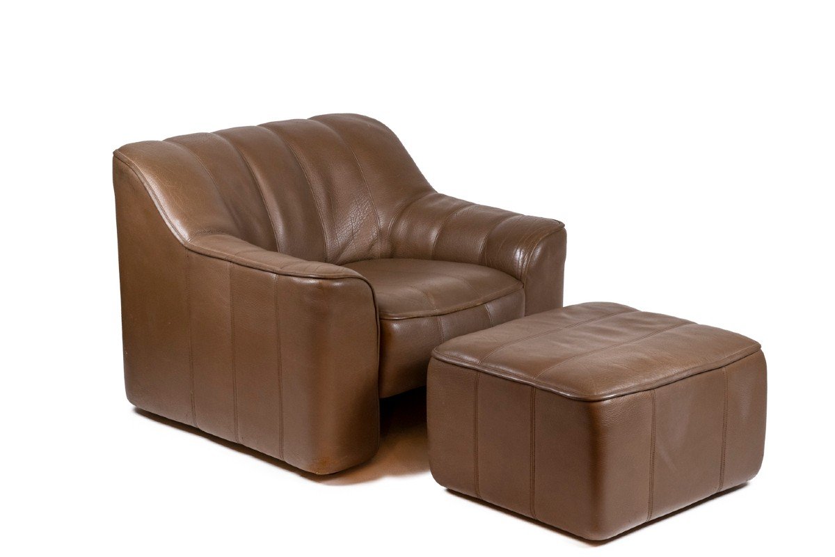 Leather Armchair And Ottoman, 1970s, Ls48011051