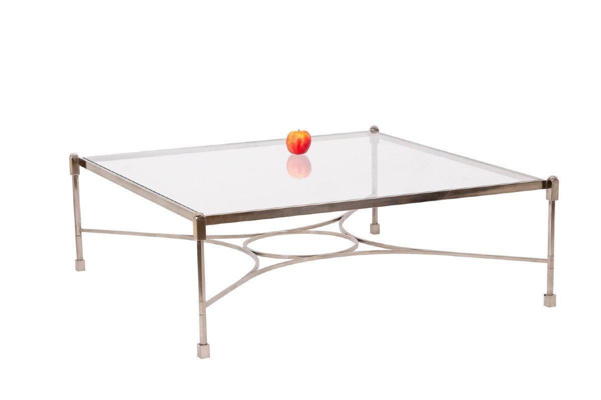 Table basse en acier nickelé et verre, années 1970, LS4682603C-photo-2